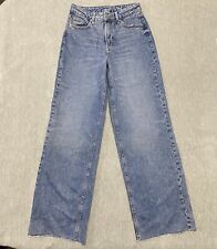 Old Navy Jeans Womens 00 Wide Leg Blue Denim Pants 25x30 Baggy Raw Hem Skate picture