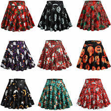 Women Halloween Christmas Dress Stretchy Prints A-line Flared Mini Skater Skirt picture