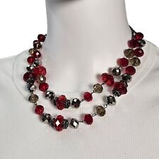 Vintage Trifari 2-Strand Red Crystal Faceted Beaded Necklace Choker 16
