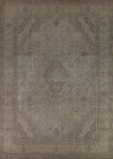 Vintage Muted Beige Wool Tebriz Handmade Dining Room Area Rug 10x14 Carpet picture