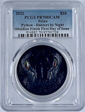2022 Palau $10 Hunters by Night Python 2 Oz Coin PCGS PR70DCAM UHR FDOI Obsidian picture