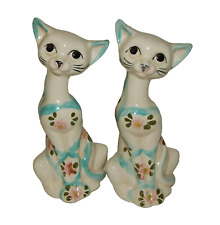 Pair of Vintage Mid Century Hand-Painted Floral Cat Figurines Japan picture