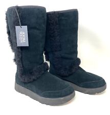 New UGG Boots Sundance Waterproof Black SUEDE Leather Fur SHEEPSKIN BOOTS SZ 6 picture