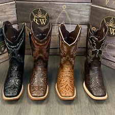 MEN'S RODEO COWBOY BOOTS HAND TOOLED LEATHER WESTERN SQUARE TOE BROWN BOTAS   picture