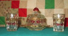 Miniature Mosser Glass Cherry & Cable Domed Butter Dish w/2 Tumblers shot glass picture
