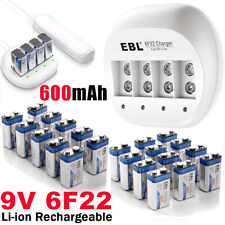 EBL Lot 9V 600mAh Li-ion Rechargeable Batteries / 4-Slot 9-Volt Lithium Charger picture