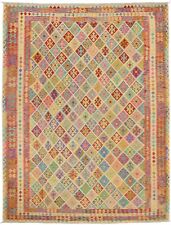 Oversized Geometric Reversible 12X16 Kilim Oriental Rug Hand-Woven Wool Carpet picture