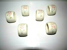 6 Vintage Heavy POTTERY / CERAMIC Pink Flowers NAPKIN RING HOLDERS picture