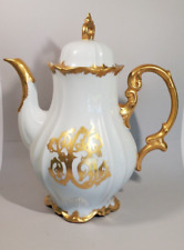 Vintage Hertel German Porcelain Hand Painted Gold Monogram Tea Coffee Pot SCL picture