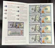 **Rare 4-Note Uncut Sheet of New Style $100 Bills - Authentic U.S. Currency** picture