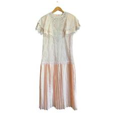 VINTAGE 80s McClintock Pink Satin Drop Waist Tea Length Prom Dress Size Med picture