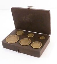 Antique GRAM WEIGHT SET c 1800s foreign marks 6 weights 5 to 200 grams WOOD CASE picture