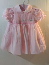Vintage Baby Togs Pink Smocked Baby Girls Dress Size 6-9 Mo. Chickens picture