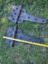 Vintage Pair of Huge Cast Iron Box Car Hinges Set of 2 Heavy Duty Industrial... picture