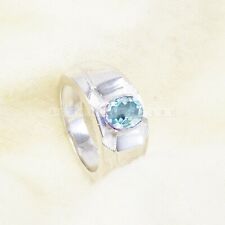 Aquamarine Oval Gemstone With 925 Sterling Silver Ring For Men's #149 picture