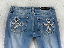 Rue21 Pants Women 11 Blue Denim Jean Embroidered Bootcut Low Rise Med Wash 30x31 picture