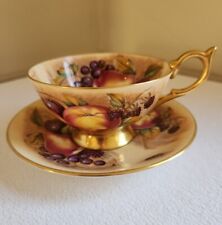 Vintage Aynsley Orchard Gold Fruit Berries Teacup & Saucer Signed N Brunt 1960s picture