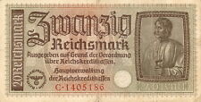 Currency Germany 1940 WW2 Fascism War Era 20 Reichsmark Zwanzig Circulated WORN picture