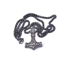 Norse Viking Stainless Steel Viking Thor Hammer Mjolnir Pendant Necklace Amulet picture