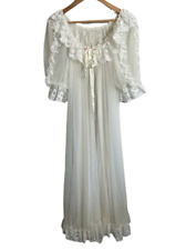 Vtg 2pc White TOSCA LINGERIE Peignoir Nightgown Bridal Boudoir Set Medium picture