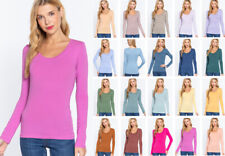 Women's Basic T-Shirt Scoop Neck Cotton Long Sleeve Solid Knit Plain Top Fitted picture