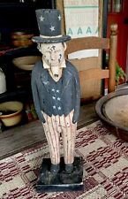 Antique/Vintage Primitive Folk Art HandCarved Tall Wooden Uncle Sam Figure 16.5
