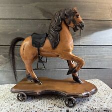 Antique Primitive Carved Wooden Horse Toy On Castors picture