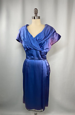 Vintage Dress SMALL  blue satin 50's 60's sheath wiggle rockabilly EMMA DOMB picture