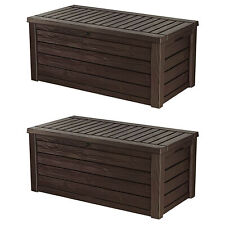 Keter Westwood Outdoor 150 Gal Deck Storage Box for Yard Tools, Brown (2 Pack) picture
