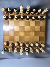 Mexican Tarascan Hand Carved Wood & Bone Chess Set Folding Wooden Board- Vintage picture