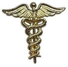 Caduceus Medical Symbol Staff Gold Colored Hat Cap Lapel Pin picture