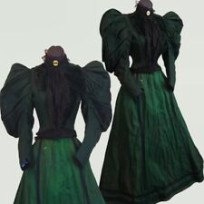 Antique Victorian 1800s Leg of Mutton Puff Sleeve Green Wool Dress Gown 1890s picture