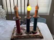 3 “Primitive” Antique Thread Spindle Spool Lights Lamps picture