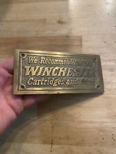 Winchester Sign Metal Brass Plaque Gun Gunsmith Rifle Collector Patina Hunting picture