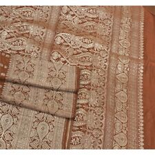 Sanskriti Vintage Heavy Brown Sarees Pure Satin Silk Woven Brocade Sari Fabric picture