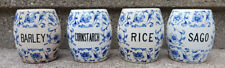 4 Antique 1906 Semi-Vitreous Buffalo Pottery Art Nouveau Blue Onion Jars picture