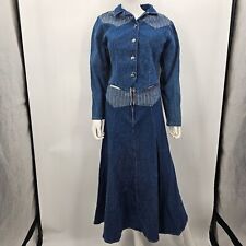 Vintage 90s Two-Piece Blue Denim Western  Jacket & Long Skirt Size M picture