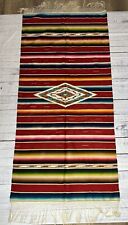 Vintage Mexican Serape Saltillo Runner Woven Stripes Southwest Vivid Colors LRG picture
