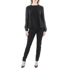 Eileen Fisher Womens Black Silk Keyhole Back Sheer Sleeves Blouse M BHFO 2415 picture