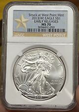 2013 W BURNISHED SILVER EAGLE NGC MS70 EARLY RELEASES GOLD STAR LABEL picture