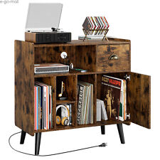 Large Record Player Stand Vinyl Storage Cabinet with PowerOutlet Turntable Table picture