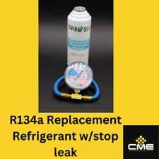 Enviro-Safe Auto A/C R134a Replacement Refrigerant with Stop Leak 8oz can Gauge picture