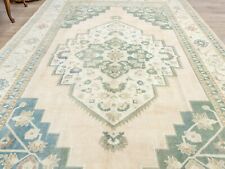 Vintage Beige Green Turkish Oushak Hand Knotted Large Area Rug,6'10''x10'8'' picture