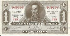Banco Central De Bolivia Un Boliviano  1952  UNC. ) banknote Series  T 15  # 6 picture