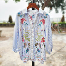 New Johnny Was Silk Emika Embroidered Relaxed Smocked Shirt XL picture