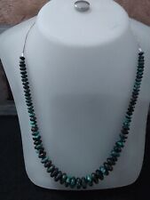 Vintage Genuine Blue Mountain TURQUOISE GRADUATED BEAD Necklace Blue Black SS picture