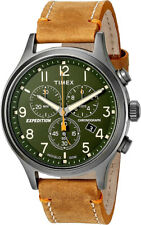 Timex Men's Expedition Scout Chronograph Green Dial Indiglo Tan Leather Watch picture