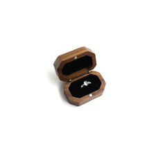 Vintage Walnut Wood Ring Box Jewelry Display Storage Holder Engagement Wedding picture