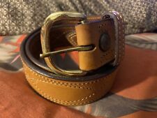 Vintage Bianchi Tan Leather Belt Brass Buckle #B9 size 32-36 picture
