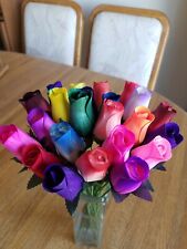 2 DOZEN - 24 MIXED COLOR BOUQUET OF BUDS FLOWER WOODEN ROSES  -  picture